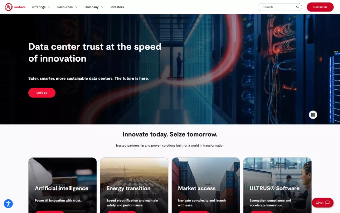 Screenshot of the UL Solutions homepage.